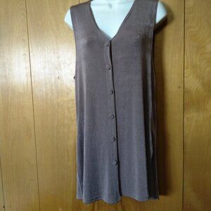 Pola Fashion U S A Women's Large Button Front Tunic Vest Brown Side Slit VINTAGE